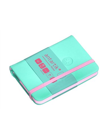 Carnet a7 antartik notes papier uni ivoire couverture rigide fermeture elastique rose 80 pages 80gr coloris turquoise.