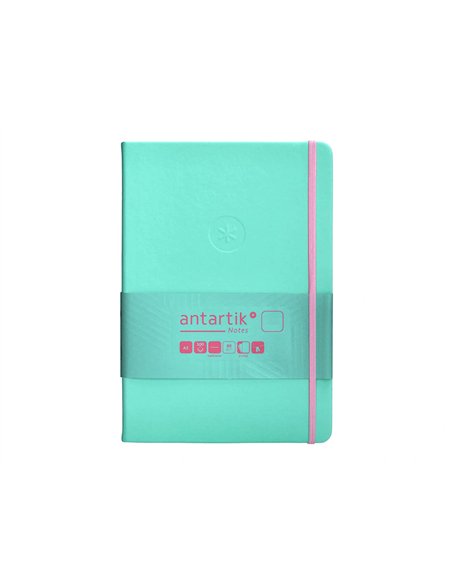 Carnet a5 antartik notes papier uni ivoire couverture rigide fermeture elastique rose 100 pages 80gr coloris turquoise.