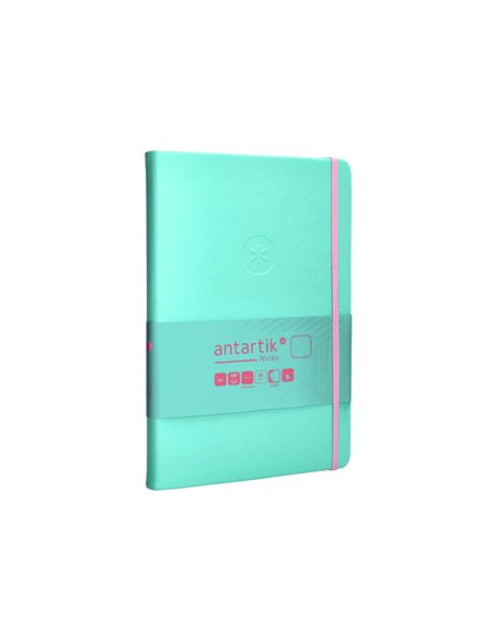 Carnet a5 antartik notes papier uni ivoire couverture rigide fermeture elastique rose 100 pages 80gr coloris turquoise.