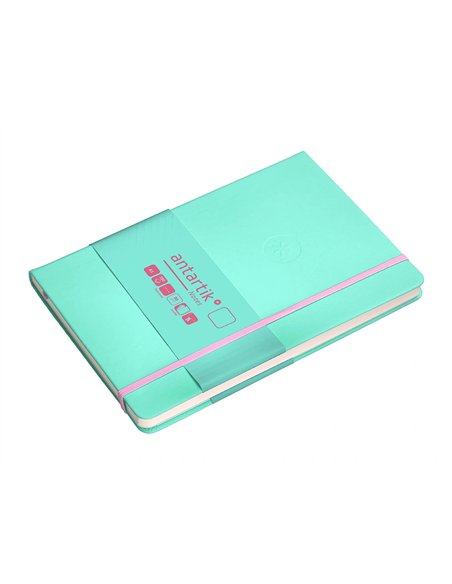 Carnet a5 antartik notes papier uni ivoire couverture rigide fermeture elastique rose 100 pages 80gr coloris turquoise.