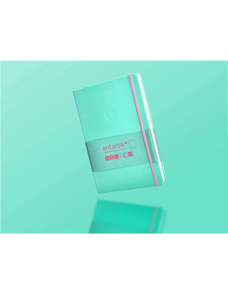 Carnet a5 antartik notes papier uni ivoire couverture rigide fermeture elastique rose 100 pages 80gr coloris turquoise.