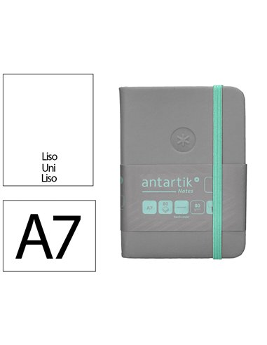 Carnet a7 antartik notes papier uni ivoire couverture rigide fermeture elastique turquoise 80 pages 80gr coloris gris.