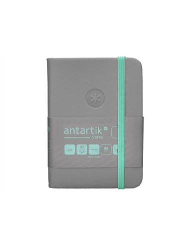 Carnet a7 antartik notes papier uni ivoire couverture rigide fermeture elastique turquoise 80 pages 80gr coloris gris.