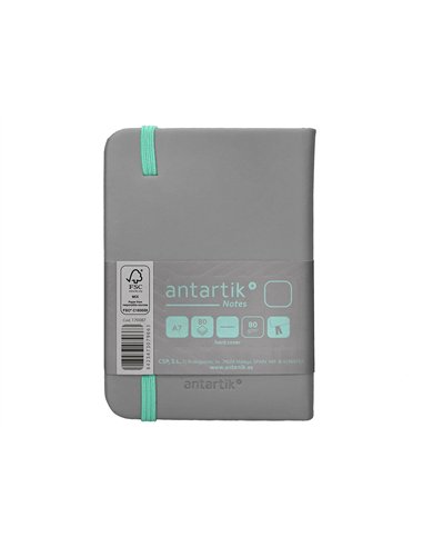 Carnet a7 antartik notes papier uni ivoire couverture rigide fermeture elastique turquoise 80 pages 80gr coloris gris.