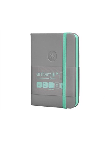 Carnet a7 antartik notes papier uni ivoire couverture rigide fermeture elastique turquoise 80 pages 80gr coloris gris.