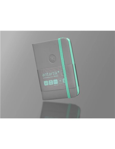 Carnet a7 antartik notes papier uni ivoire couverture rigide fermeture elastique turquoise 80 pages 80gr coloris gris.