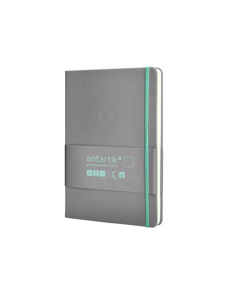 Carnet a5 antartik notes lignecouverture rigide fermeture elastique turquoise 100 pages 80gr coloris gris.