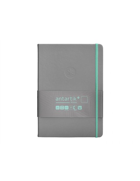 Carnet a5 antartik notes papier uni ivoire couverture rigide fermeture elastique turquoise 100 pages 80gr coloris gris.