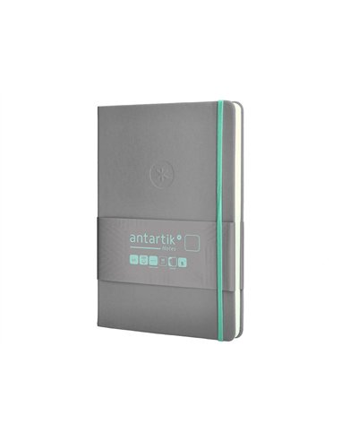Carnet a5 antartik notes papier uni ivoire couverture rigide fermeture elastique turquoise 100 pages 80gr coloris gris.