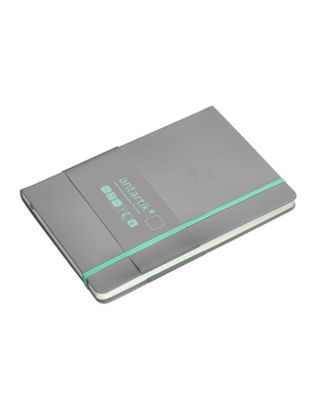 Carnet a5 antartik notes papier uni ivoire couverture rigide fermeture elastique turquoise 100 pages 80gr coloris gris.