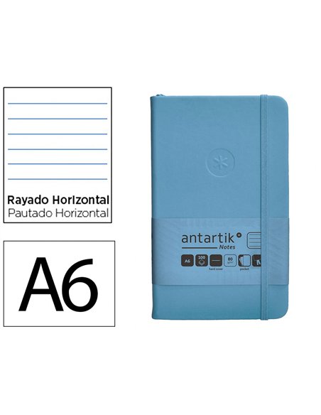 Carnet a6 antartik notes lignecouverture rigide fermeture elastique 100 pages 80gr coloris bleu ciel.