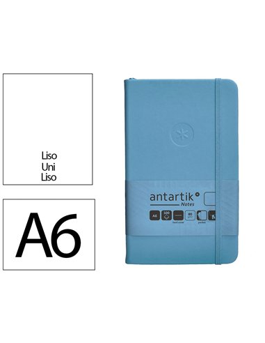 Carnet a6 antartik notes papier uni ivoire couverture rigide fermeture elastique 100pages 80gr coloris bleu ciel.