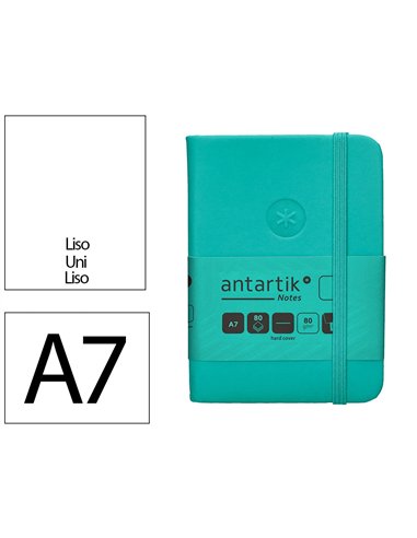 Carnet a7 antartik notes papier uni ivoire couverture rigide fermeture elastique 80 pages 80gr coloris vert menthe.