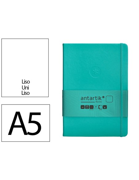 Carnet a5 antartik notes papier uni ivoire couverture rigide fermeture elastique 100pages 80gr coloris vert menthe.