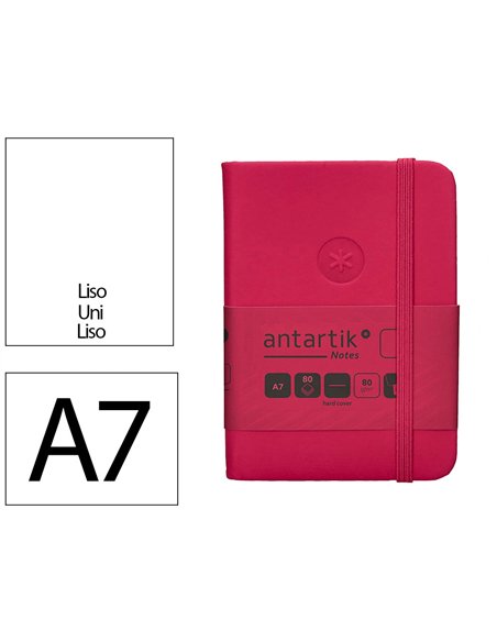 Carnet a7 antartik notes papier uni ivoire couverture rigide fermeture elastique 80 pages 80gr coloris framboise.