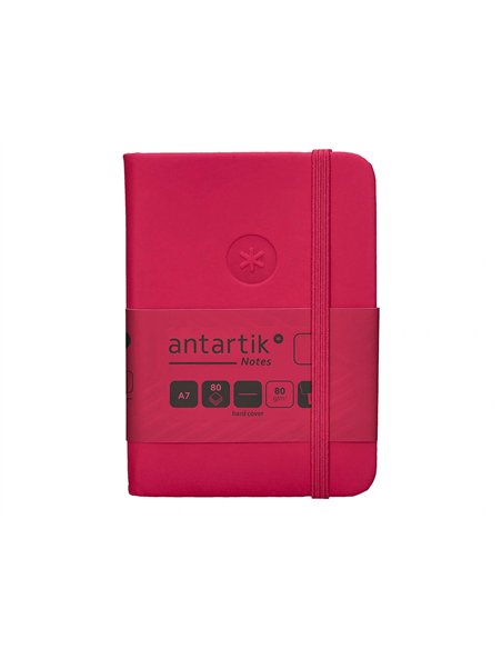 Carnet a7 antartik notes papier uni ivoire couverture rigide fermeture elastique 80 pages 80gr coloris framboise.