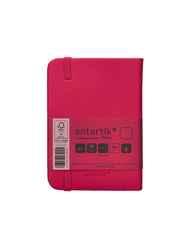 Carnet a7 antartik notes papier uni ivoire couverture rigide fermeture elastique 80 pages 80gr coloris framboise.