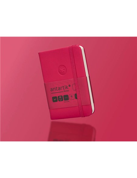 Carnet a7 antartik notes papier uni ivoire couverture rigide fermeture elastique 80 pages 80gr coloris framboise.