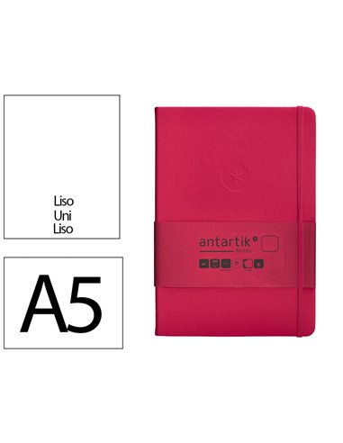 Carnet a5 antartik notes papier uni ivoire couverture rigide fermeture elastique 100pages 80gr coloris framboise.