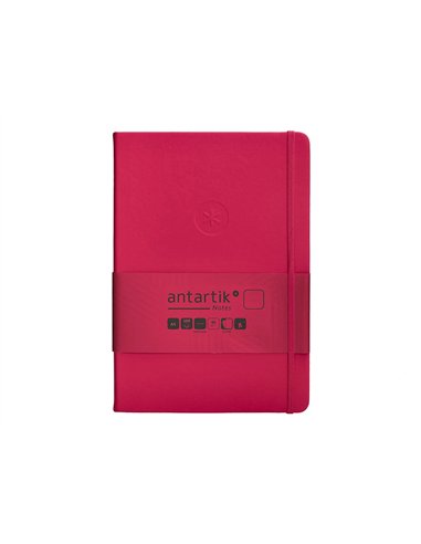 Carnet a5 antartik notes papier uni ivoire couverture rigide fermeture elastique 100pages 80gr coloris framboise.