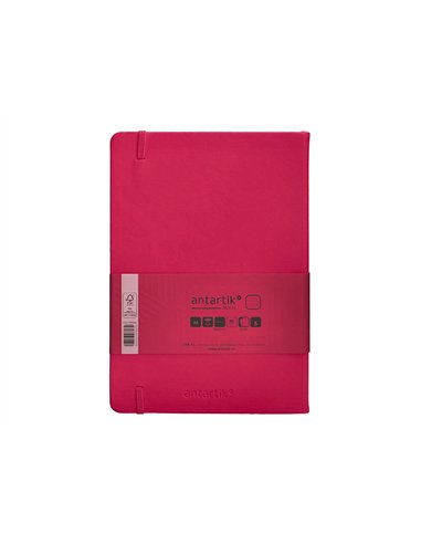 Carnet a5 antartik notes papier uni ivoire couverture rigide fermeture elastique 100pages 80gr coloris framboise.