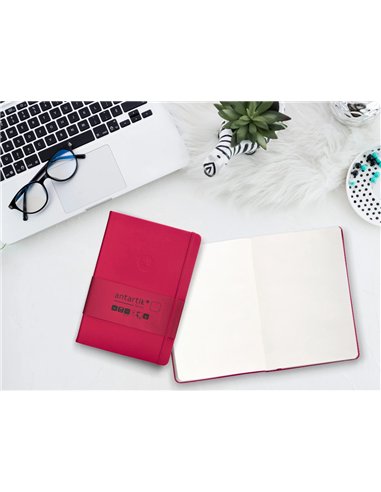 Carnet a5 antartik notes papier uni ivoire couverture rigide fermeture elastique 100pages 80gr coloris framboise.