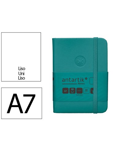 Carnet a7 antartik notes papier uni ivoire couverture rigide fermeture elastique 80 pages 80gr coloris vert paon.