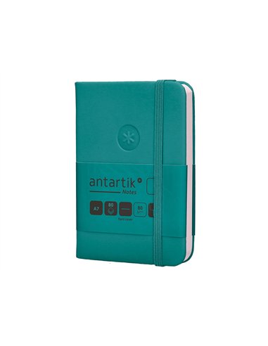 Carnet a7 antartik notes papier uni ivoire couverture rigide fermeture elastique 80 pages 80gr coloris vert paon.