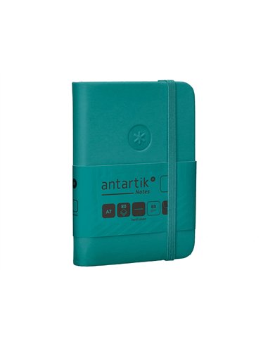 Carnet a7 antartik notes papier uni ivoire couverture rigide fermeture elastique 80 pages 80gr coloris vert paon.