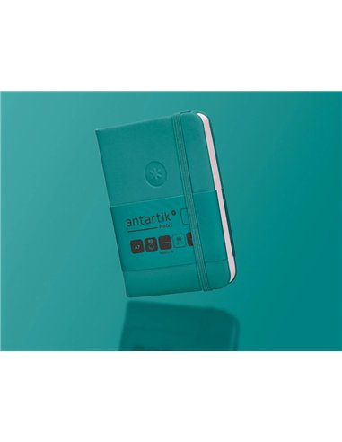 Carnet a7 antartik notes papier uni ivoire couverture rigide fermeture elastique 80 pages 80gr coloris vert paon.