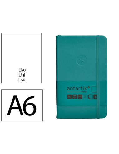 Carnet a6 antartik notes papier uni ivoire couverture rigide fermeture elastique 100pages 80gr coloris vert paon.