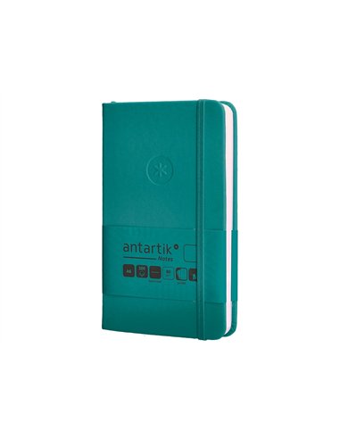 Carnet a6 antartik notes papier uni ivoire couverture rigide fermeture elastique 100pages 80gr coloris vert paon.