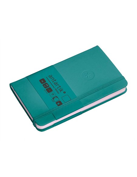 Carnet a6 antartik notes papier uni ivoire couverture rigide fermeture elastique 100pages 80gr coloris vert paon.