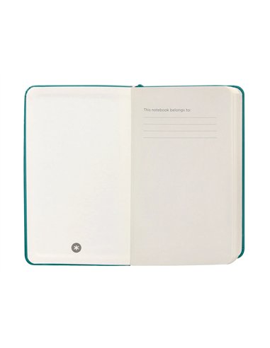 Carnet a6 antartik notes papier uni ivoire couverture rigide fermeture elastique 100pages 80gr coloris vert paon.