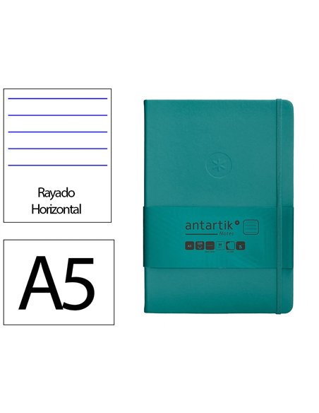 Carnet a5 antartik notes lignecouverture rigide fermeture elastique 100 pages 80gr coloris vert paon.