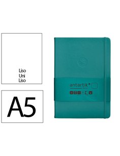 Carnet a5 antartik notes papier uni ivoire couverture rigide fermeture elastique 100pages 80gr coloris vert paon.