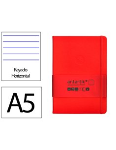Carnet a5 antartik notes lignecouverture rigide fermeture elastique 100 pages 80gr coloris rouge.