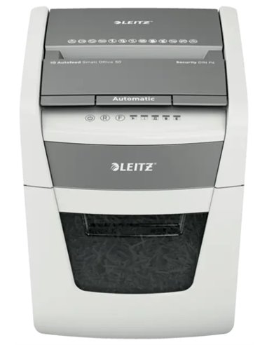 Destructeur de documents automatique Leitz IQ Autofeed 50X P4, coupe particules, alimentation automatique 50 feuilles, manuel 6 