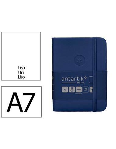 Carnet a7 antartik notes papier uni ivoire couverture rigide fermeture elastique 80 pages 80gr coloris bleu marine.