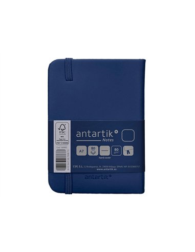 Carnet a7 antartik notes papier uni ivoire couverture rigide fermeture elastique 80 pages 80gr coloris bleu marine.