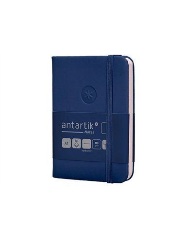 Carnet a7 antartik notes papier uni ivoire couverture rigide fermeture elastique 80 pages 80gr coloris bleu marine.