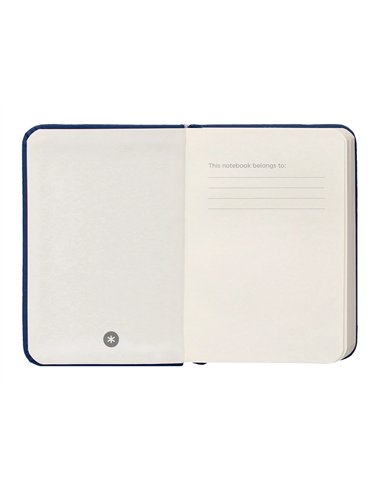 Carnet a7 antartik notes papier uni ivoire couverture rigide fermeture elastique 80 pages 80gr coloris bleu marine.