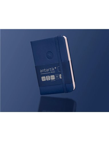 Carnet a7 antartik notes papier uni ivoire couverture rigide fermeture elastique 80 pages 80gr coloris bleu marine.
