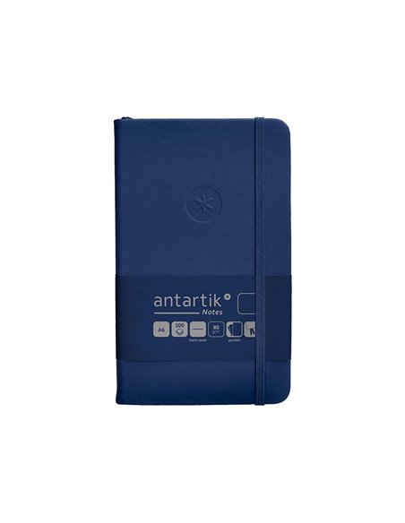 Carnet a6 antartik notes papier uni ivoire couverture rigide fermeture elastique 100pages 80gr coloris bleu marine.