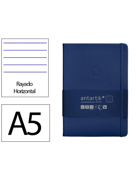 Carnet a5 antartik notes lignecouverture rigide fermeture elastique 100 pages 80gr coloris bleu marine.