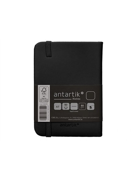 Carnet a7 antartik notes papier uni ivoire couverture rigide fermeture elastique 80 pages 80gr coloris noir.