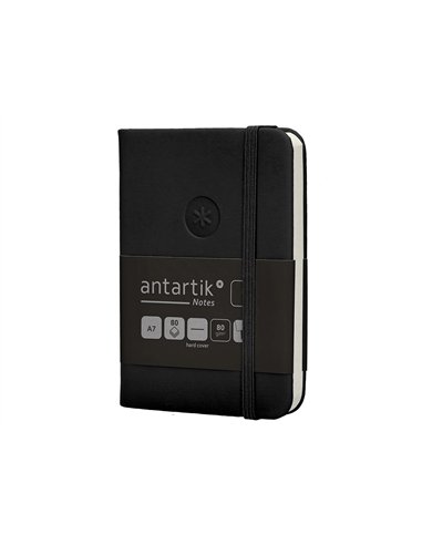 Carnet a7 antartik notes papier uni ivoire couverture rigide fermeture elastique 80 pages 80gr coloris noir.