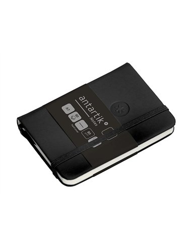Carnet a7 antartik notes papier uni ivoire couverture rigide fermeture elastique 80 pages 80gr coloris noir.