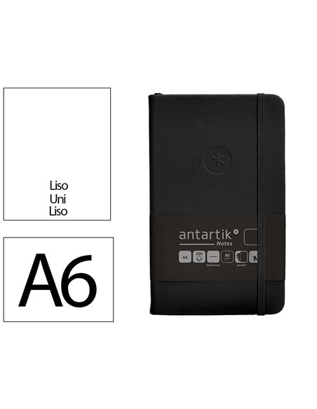 Carnet a6 antartik notes papier uni ivoire couverture rigide fermeture elastique 100pages 80gr coloris noir.