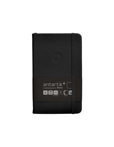 Carnet a6 antartik notes papier uni ivoire couverture rigide fermeture elastique 100pages 80gr coloris noir.